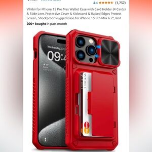 iPhone 15 PRO MAX shockproof hard wallet case/card holder. Red.